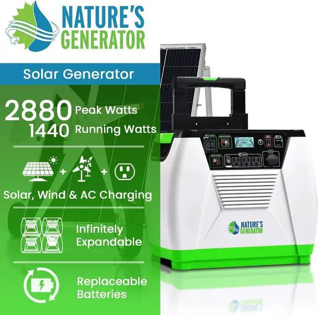 Alt view image 2 of 7 - NATURE'S GENERATOR 1800W Gold-WE System: Solar & Wind Powered Off-Grid Portable Generator + 100W Solar Panel + 300W Wind Turbine