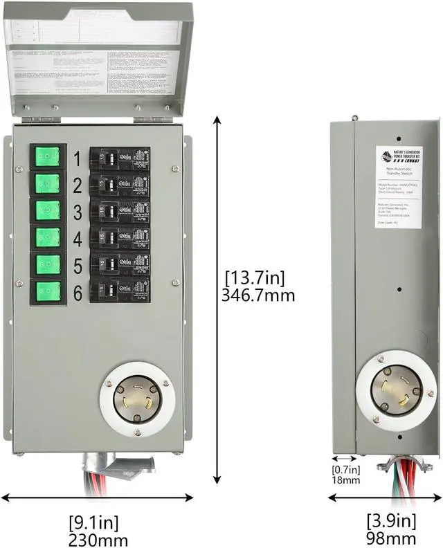 Alt view image 3 of 6 - Nature's Generator Transfer Switch 6 Circuits 120V 30A Non-Automatic Power Transfer Kit