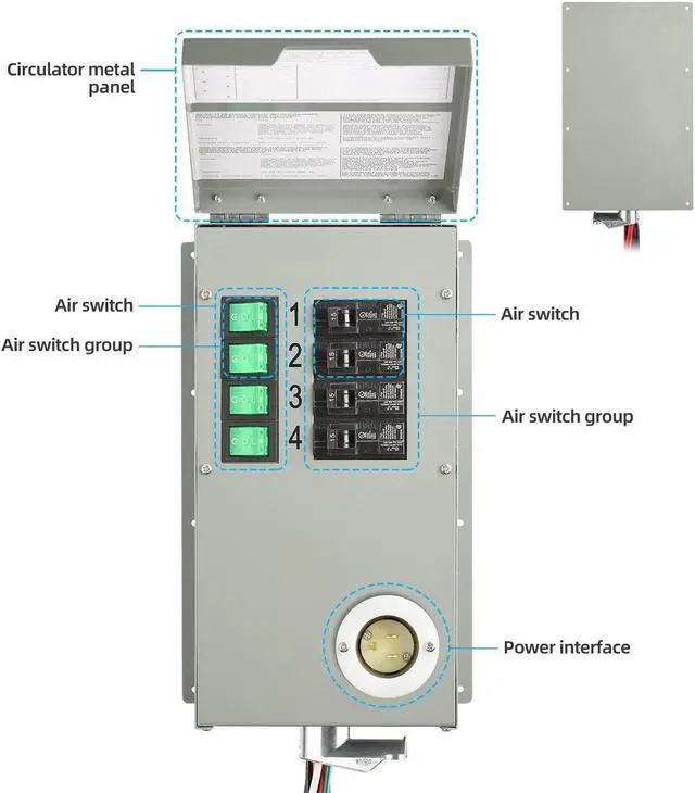 Alt view image 3 of 5 - Natures Generator Power Transfer Switch Kit 4 Circuits, 15Amps, Indoor Manual Switch, 10 Foot 3 x 14 AWG Power Cord for Generator to Connect Inhouse Breaker Panel