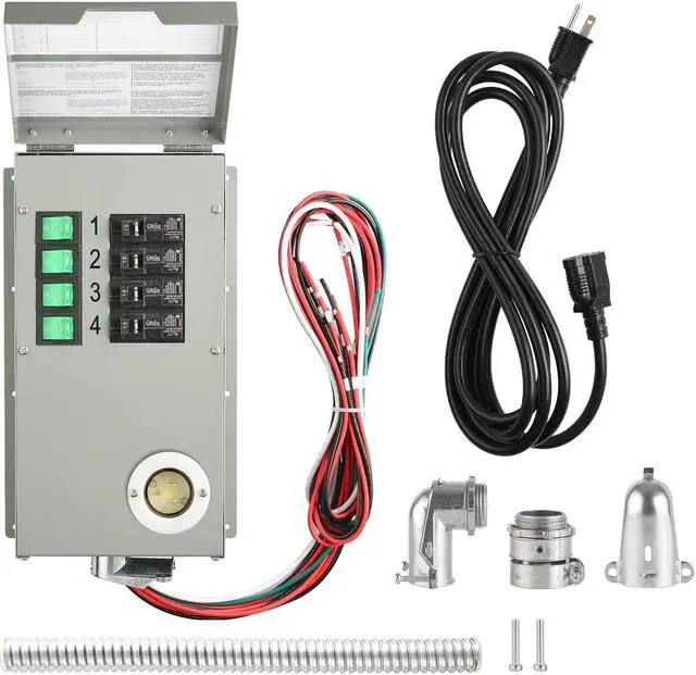 Alt view image 2 of 5 - Natures Generator Power Transfer Switch Kit 4 Circuits, 15Amps, Indoor Manual Switch, 10 Foot 3 x 14 AWG Power Cord for Generator to Connect Inhouse Breaker Panel
