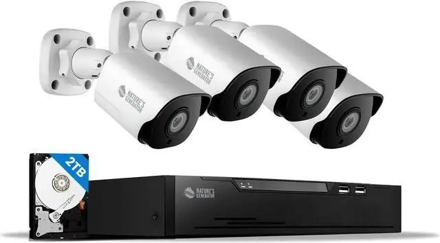 Main image of Nature's Generator Powerhouse Security Camera System,one PoE NVR and 4 Nature's Generator Outdoor PoE Cameras