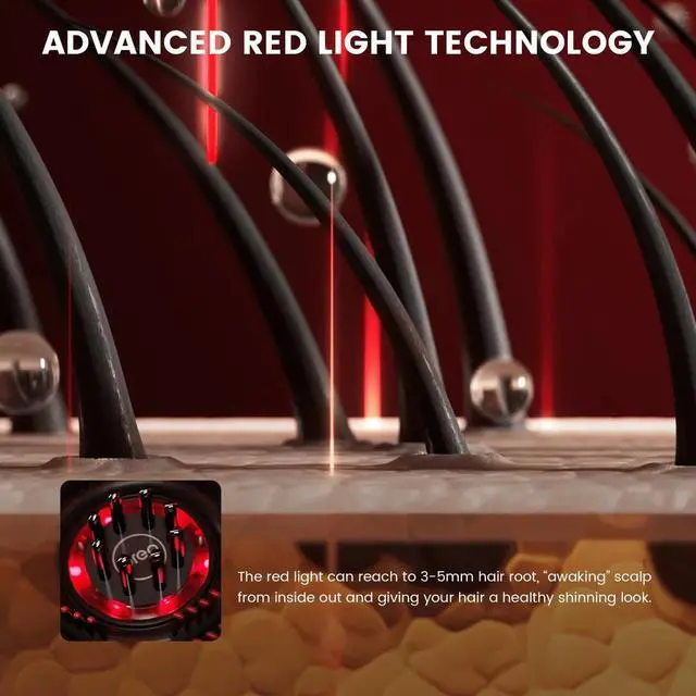 Alt view image 3 of 7 - Breo Scalp3 Scalp Massager Comb Anti Hair Loss Scalp Massaging brush Hair Growth Care Scalp Hair Therapy Scalp Reduction Redlight Infrared Therapy Head Massager Grey
