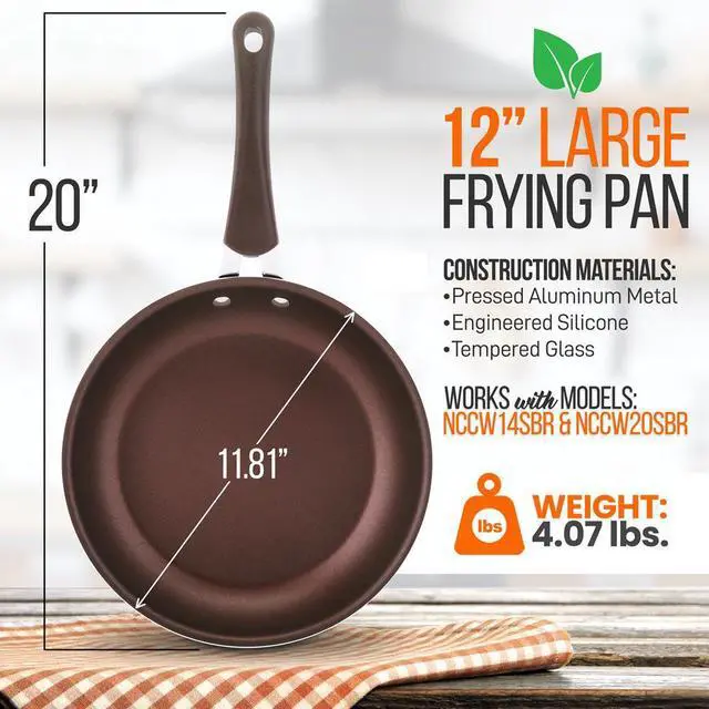 Alt view image 2 of 7 - NutriChef 12" Ceramic Nonstick Large Fry Pan - NCCW14SBRLFP - Brown