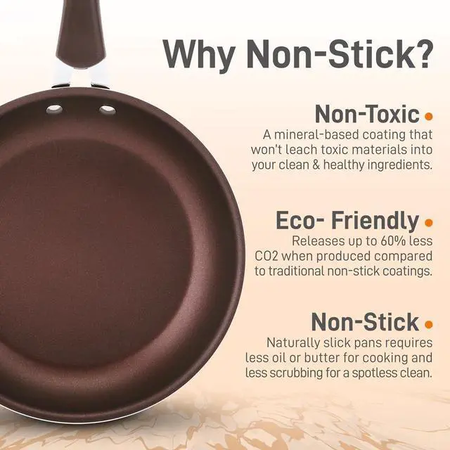 Alt view image 4 of 7 - NutriChef 12" Ceramic Nonstick Large Fry Pan - NCCW14SBRLFP - Brown