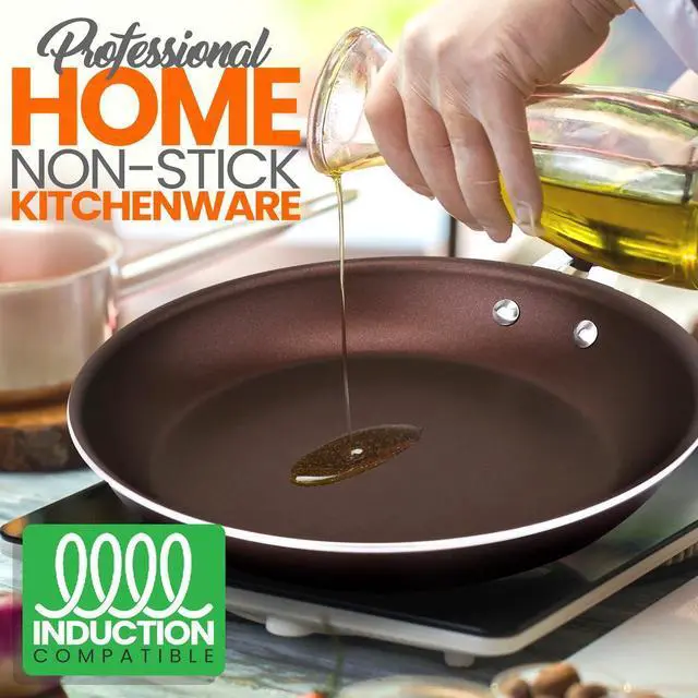 Alt view image 5 of 7 - NutriChef 12" Ceramic Nonstick Large Fry Pan - NCCW14SBRLFP - Brown