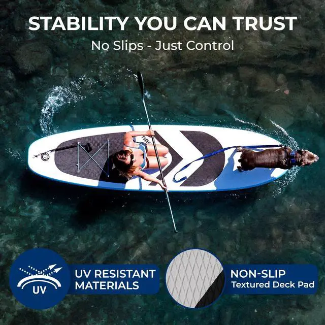 Alt view image 4 of 5 - SereneLife 116 Inflatable SUP - Pet-Friendly Stand-Up Paddleboard for Adults and Pet Ride Alongs - 35 Wide Stable Design with Non-Slip EVA Deck Pad, Premium SUP Accessories, 485 lbs. Capacity