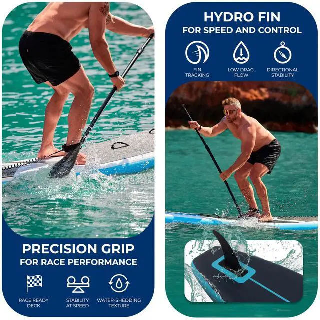 Alt view image 4 of 5 - SereneLife 14 Inflatable Stand Up Paddle Board for Racing - 28 Narrow Design for Expert Paddlers with Non-Slip EVA Deck Pad, Includes Premium SUP Accessories and GoPro Mount, for Youth and Adults