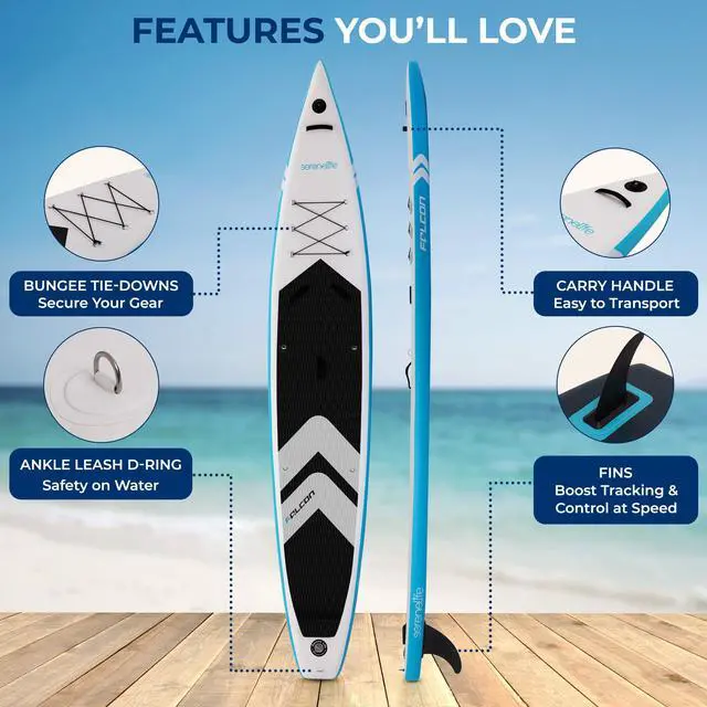 Alt view image 3 of 5 - SereneLife 14 Inflatable Stand Up Paddle Board for Racing - 28 Narrow Design for Expert Paddlers with Non-Slip EVA Deck Pad, Includes Premium SUP Accessories and GoPro Mount, for Youth and Adults