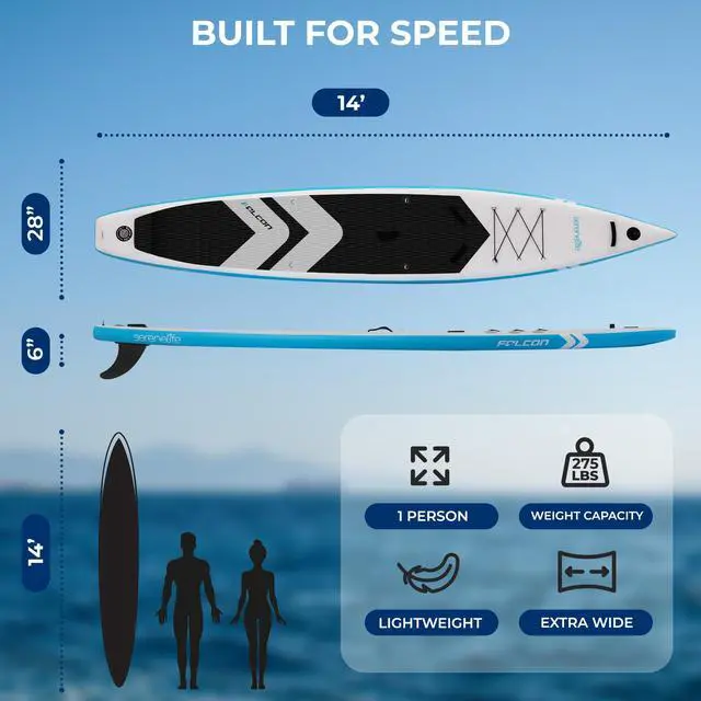Alt view image 5 of 5 - SereneLife 14 Inflatable Stand Up Paddle Board for Racing - 28 Narrow Design for Expert Paddlers with Non-Slip EVA Deck Pad, Includes Premium SUP Accessories and GoPro Mount, for Youth and Adults
