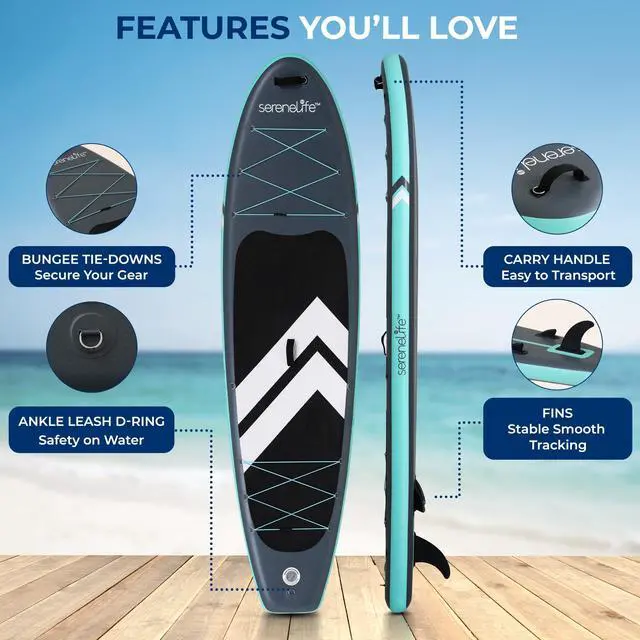 Alt view image 3 of 5 - SereneLife 106 Inflatable Stand Up Paddle Board with Premium SUP Accessories - 33 Wide Stable Design with Non-Slip EVA Deck Pad for Youth and Adults, 350 lbs. Capacity