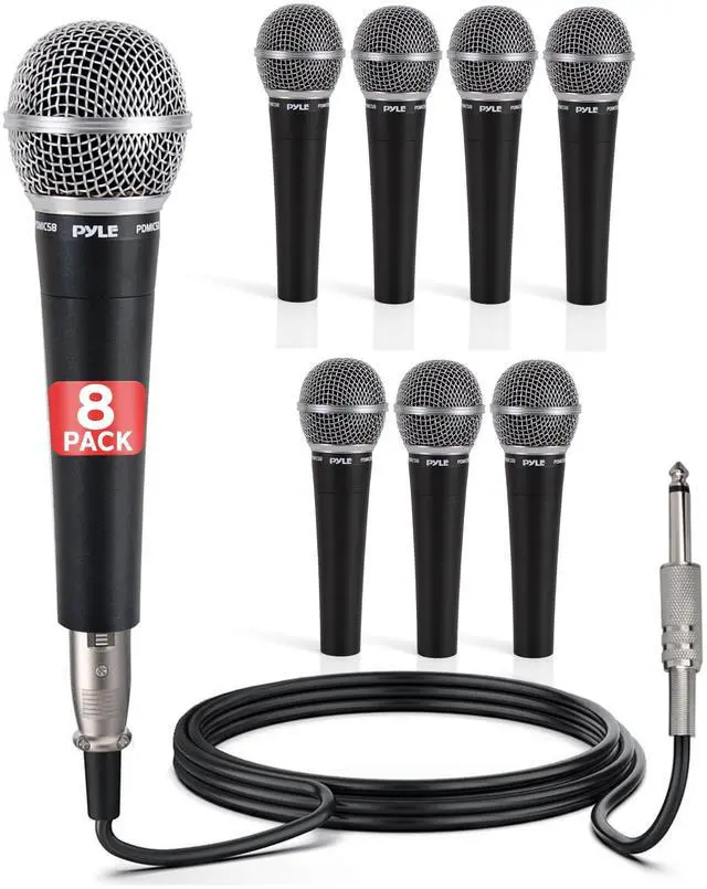 Main image of Pyle Professional Dynamic Microphone - 8-Pack Unidirectional Handheld Mic with Built-in Pop Filter, High Signal Output, 15 ft. XLR Audio Cable, Ideal for Stage, Karaoke & Studio Performances