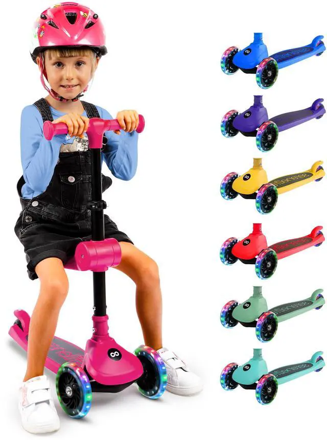 Main image of SereneLife 3-Wheel Foldable Kids Scooter  LED Wheel Lights, Adjustable Handlebar, Rear Foot Brake, Lean-to-Steer, Anti-Slip Deck  Ideal for Toddlers & Kids 2+, up to 110 lbs