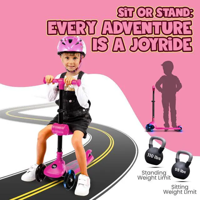 Alt view image 2 of 5 - SereneLife 3-Wheel Foldable Kids Scooter  LED Wheel Lights, Adjustable Handlebar, Rear Foot Brake, Lean-to-Steer, Anti-Slip Deck  Ideal for Toddlers & Kids 2+, up to 110 lbs