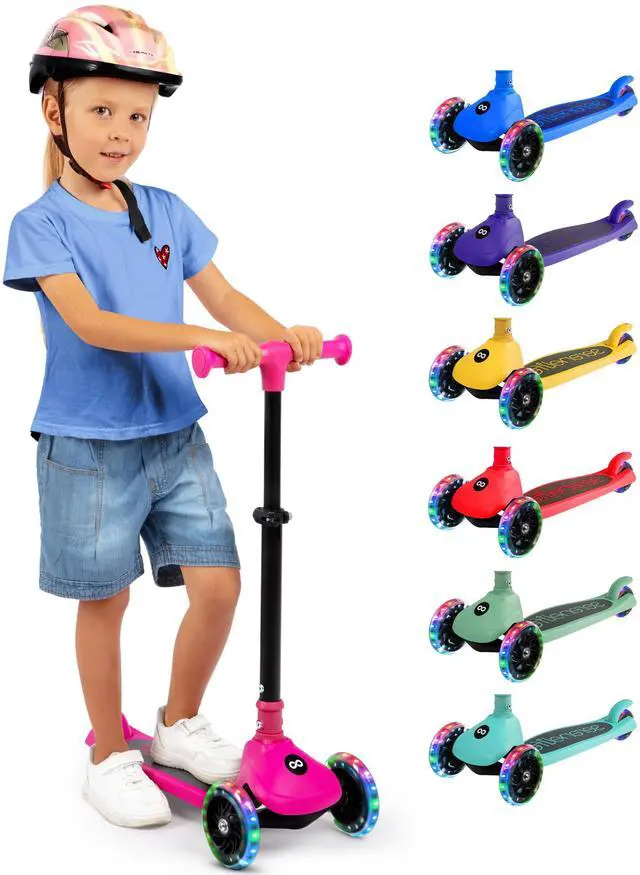 Main image of SereneLife 3-Wheel Foldable Kids Scooter  LED Wheel Lights, Adjustable Handlebar, Rear Foot Brake, Lean-to-Steer, Anti-Slip Deck  Ideal for Toddlers & Kids 3+, up to 110 lbs