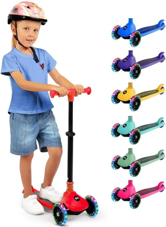 Main image of SereneLife 3-Wheel Foldable Kids Scooter  LED Wheel Lights, Adjustable Handlebar, Rear Foot Brake, Lean-to-Steer, Anti-Slip Deck  Ideal for Toddlers & Kids 3+, up to 110 lbs