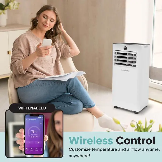 Alt view image 2 of 5 - SereneLife SLPAC103W Portable Air Conditioner-1000 BTU (Ashrae) Compact Cooling Unit with WiFi Function, Includes Window Mount Kit (Gray)
