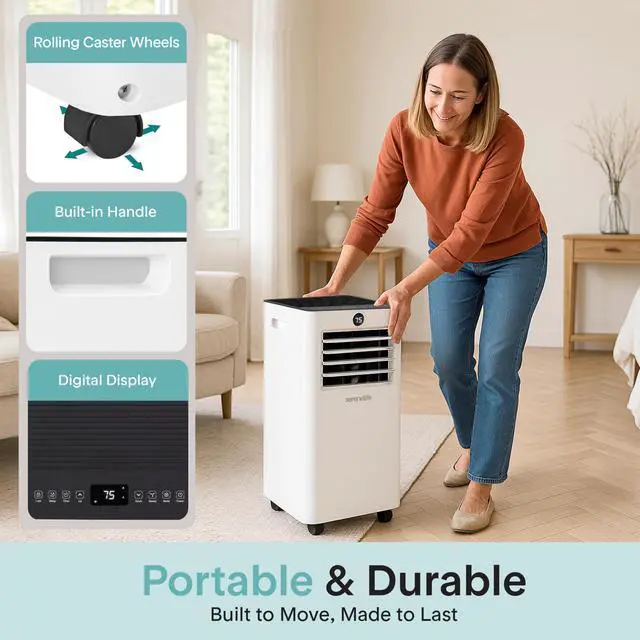 Alt view image 5 of 5 - SereneLife SLPAC103W Portable Air Conditioner-1000 BTU (Ashrae) Compact Cooling Unit with WiFi Function, Includes Window Mount Kit (Gray)