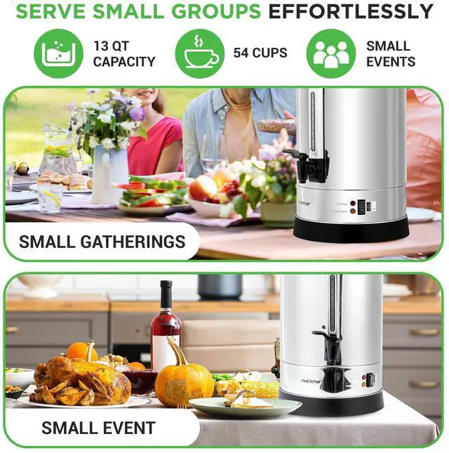 Alt view image 2 of 5 - NutriChef Water Boiler and Hot Water Dispenser, 13L Electric Beverage Dispenser with Safety Lock Lid, Non-Drip Tap, Warm Function, Food Grade Stainless Steel, Home and Commercial Use, 20x11x11 in.
