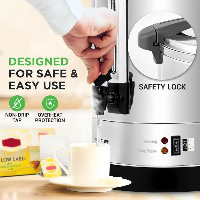 Alt view image 4 of 5 - NutriChef Water Boiler and Hot Water Dispenser, 13L Electric Beverage Dispenser with Safety Lock Lid, Non-Drip Tap, Warm Function, Food Grade Stainless Steel, Home and Commercial Use, 20x11x11 in.