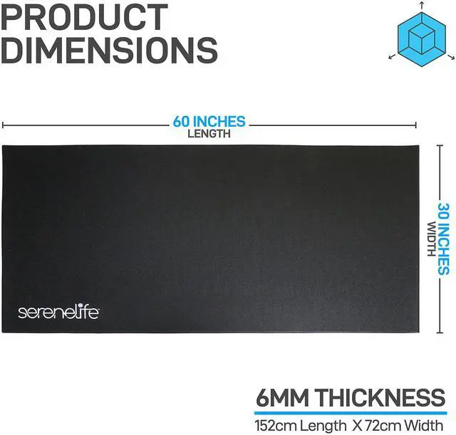 Alt view image 2 of 5 - SereneLife Premium Portable Fitness Exercise Mat - 30" x 60" Non-Slip Gym Training Equipment Floor Protection - Yoga, Workout, Jump Rope - for Small Treadmill, Elliptical, Bike, Bench, Power Rack