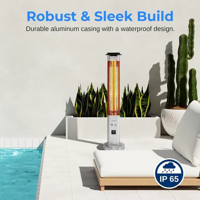 Alt view image 3 of 5 - SereneLife Outdoor Electric Patio Heater - 900W Infrared Heater with Remote, Aluminum Reflector, Waterproof Design, IP65 Approved, Quiet Operation, Standing Porch Heater for Patio & Backyard