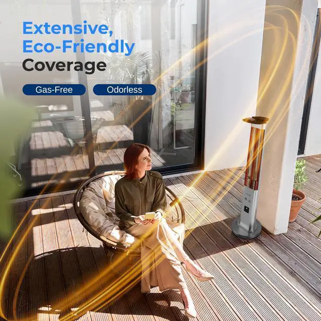 Alt view image 5 of 5 - SereneLife Outdoor Electric Patio Heater - 900W Infrared Heater with Remote, Aluminum Reflector, Waterproof Design, IP65 Approved, Quiet Operation, Standing Porch Heater for Patio & Backyard