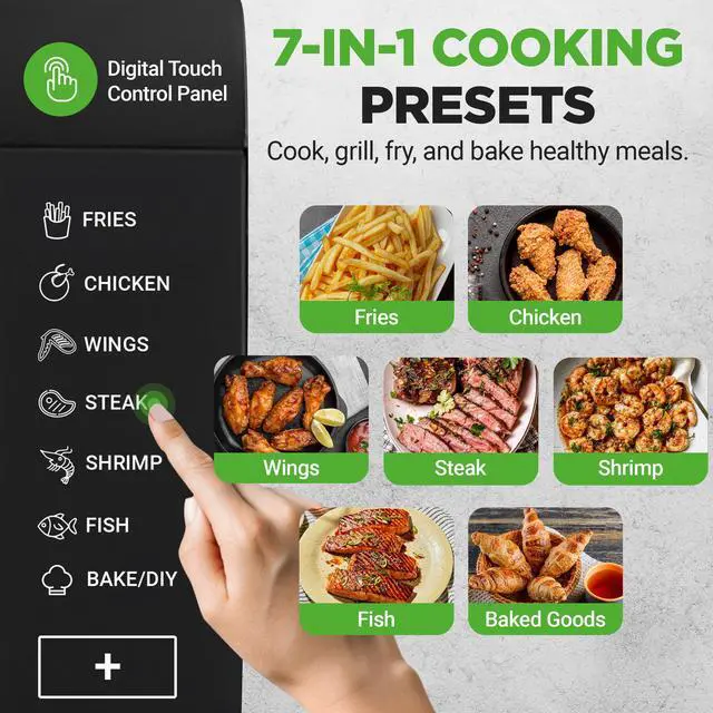 Alt view image 2 of 5 - NutriChef 4 QT Air Fryer & Grill | 7-1 Preset Cook Modes | Transparent Fry Bowl for Best Cooking Results | Cook Shrimp, Steak, Fries, Wings & More | 4 QT Glass Air Fryer & 1.2 QT Grill | Black