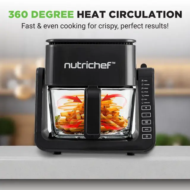 Alt view image 5 of 5 - NutriChef 4 QT Air Fryer & Grill | 7-1 Preset Cook Modes | Transparent Fry Bowl for Best Cooking Results | Cook Shrimp, Steak, Fries, Wings & More | 4 QT Glass Air Fryer & 1.2 QT Grill | Black