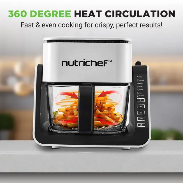 Alt view image 5 of 5 - NutriChef 4 QT Air Fryer & Grill | 8-1 Preset Cook Modes | Transparent Fry Bowl for Best Cooking Results | Cook Shrimp, Steak, Fries, Wings & More | 4 QT Glass Air Fryer & 1.2 QT Grill | White