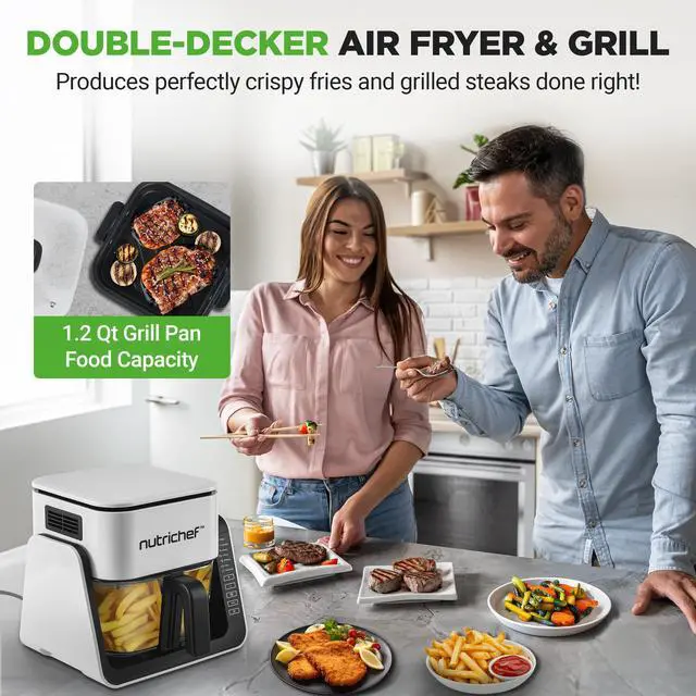 Alt view image 4 of 5 - NutriChef 4 QT Air Fryer & Grill | 8-1 Preset Cook Modes | Transparent Fry Bowl for Best Cooking Results | Cook Shrimp, Steak, Fries, Wings & More | 4 QT Glass Air Fryer & 1.2 QT Grill | White