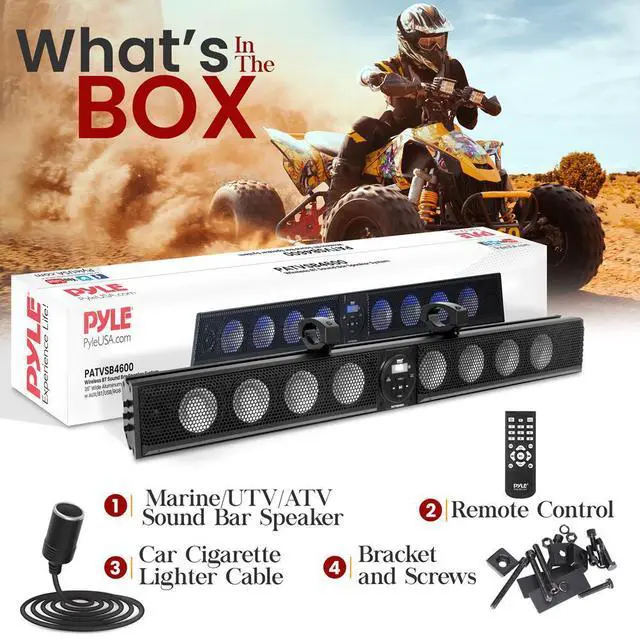 Alt view image 2 of 7 - Pyle 46" Wireless BT Sound Bar Speaker System w/ AUX, USB, RGB Lights, Remote Control, 8 x 30 Watts (Marine/ATV/UTV Waterproof)