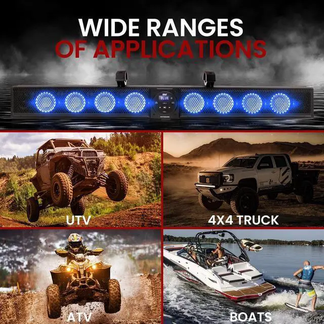 Alt view image 6 of 7 - Pyle 46" Wireless BT Sound Bar Speaker System w/ AUX, USB, RGB Lights, Remote Control, 8 x 30 Watts (Marine/ATV/UTV Waterproof)
