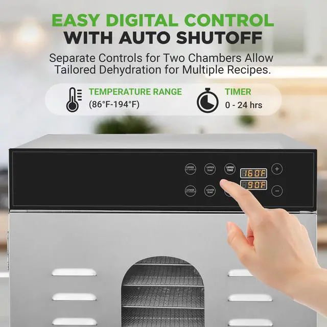 Alt view image 4 of 5 - NutriChef 32 Layer & 2 Chamber Commercial Food Dehydrator Machine - Stainless Steel Trays, Digital Timer and Temperature Control, Ideal for Jerky Meat, Fruit, Pet Treats, Vegetables, and Herbs