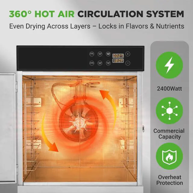 Alt view image 3 of 5 - NutriChef 32 Layer & 2 Chamber Commercial Food Dehydrator Machine - Stainless Steel Trays, Digital Timer and Temperature Control, Ideal for Jerky Meat, Fruit, Pet Treats, Vegetables, and Herbs