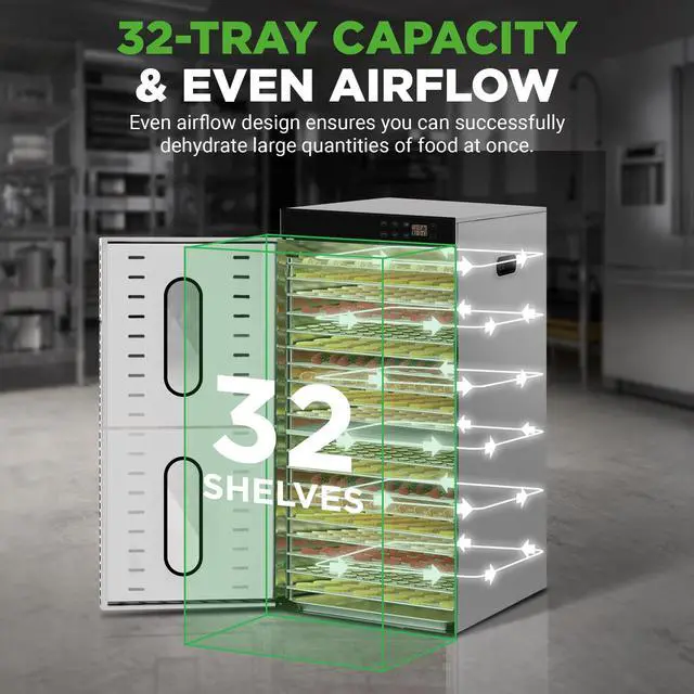Alt view image 2 of 5 - NutriChef 32 Layer & 2 Chamber Commercial Food Dehydrator Machine - Stainless Steel Trays, Digital Timer and Temperature Control, Ideal for Jerky Meat, Fruit, Pet Treats, Vegetables, and Herbs