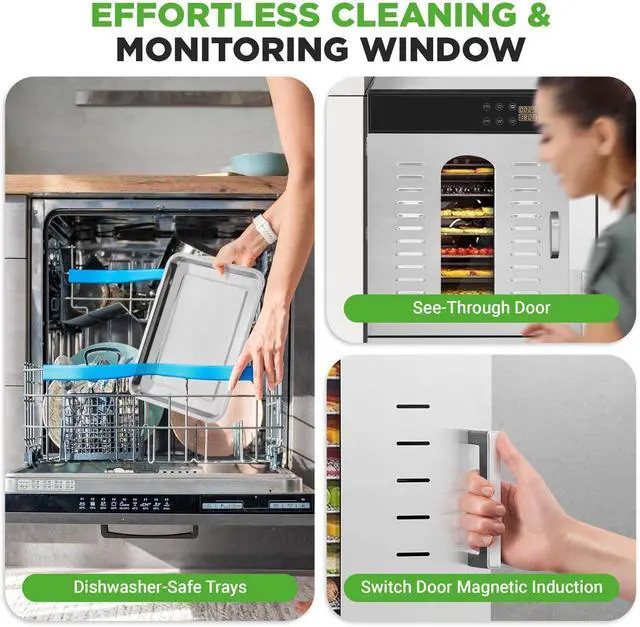 Alt view image 5 of 5 - NutriChef 32 Layer & 2 Chamber Commercial Food Dehydrator Machine - Stainless Steel Trays, Digital Timer and Temperature Control, Ideal for Jerky Meat, Fruit, Pet Treats, Vegetables, and Herbs