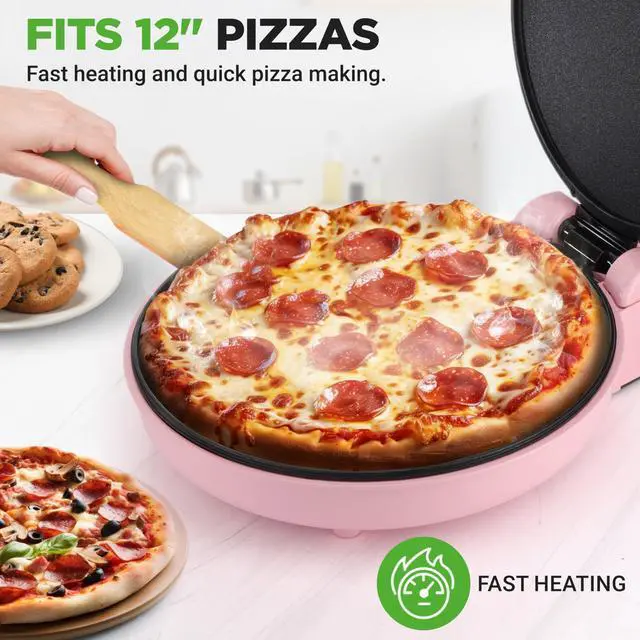 Alt view image 2 of 5 - NutriChef Countertop Pizza Maker | 1500W Non-Stick Electric Pizza Cooker | Make 12" Personal Pizzas, Eggs, Toast & More | Cool-Touch Handles, Compact & Space-Saving | Temp Range 175-400°F | Pink