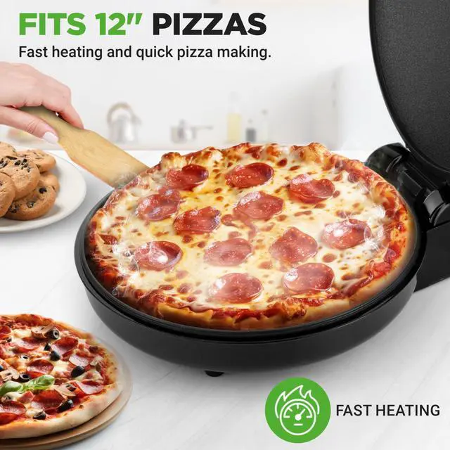 Alt view image 2 of 5 - NutriChef Countertop Pizza Maker | 1500W Non-Stick Electric Pizza Cooker | Make 12" Personal Pizzas, Eggs, Toast & More | Cool-Touch Handles, Compact & Space-Saving | Temp Range 175-400°F | Black