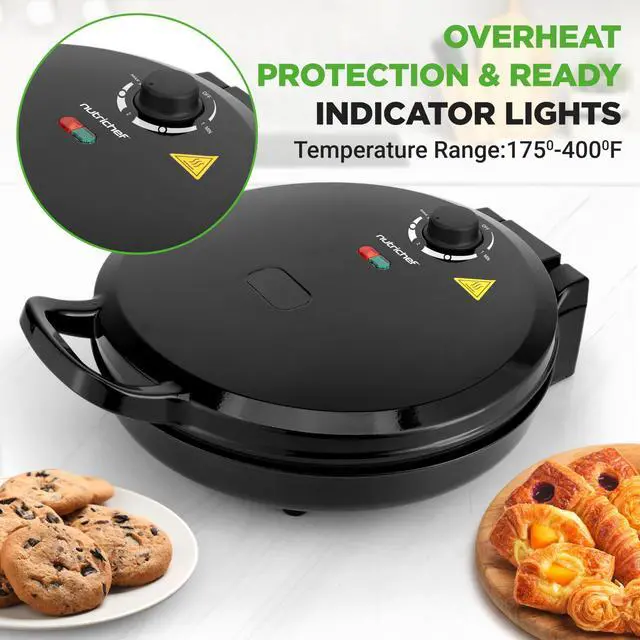 Alt view image 3 of 5 - NutriChef Countertop Pizza Maker | 1500W Non-Stick Electric Pizza Cooker | Make 12" Personal Pizzas, Eggs, Toast & More | Cool-Touch Handles, Compact & Space-Saving | Temp Range 175-400°F | Black