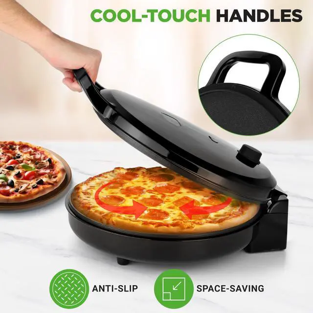 Alt view image 5 of 5 - NutriChef Countertop Pizza Maker | 1500W Non-Stick Electric Pizza Cooker | Make 12" Personal Pizzas, Eggs, Toast & More | Cool-Touch Handles, Compact & Space-Saving | Temp Range 175-400°F | Black
