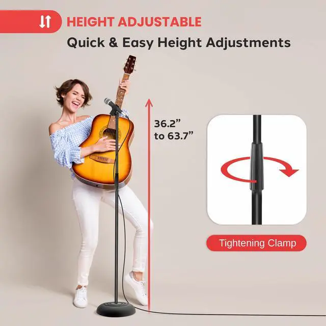 Alt view image 2 of 5 - Pyle Adjustable Height Microphone Stand, 36.2" - 63.7 Inches Universal Mic Holder, Compact Design, Sturdy and Lightweight, Ideal for Studio and Concerts, With Mic Clip, Rubber Base (Black)