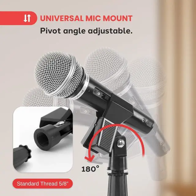 Alt view image 4 of 5 - Pyle Adjustable Height Microphone Stand, 36.2" - 63.7 Inches Universal Mic Holder, Compact Design, Sturdy and Lightweight, Ideal for Studio and Concerts, With Mic Clip, Rubber Base (Black)