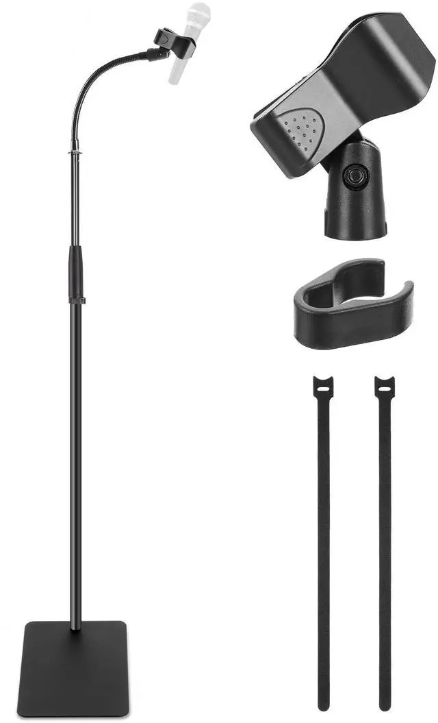 Main image of Pyle Square Base Gooseneck Microphone Stand with Mic Clip - Heavy Duty, Height Adjustable, 49.20" to 76.38, Solid Die-Cast Base, Studio & Concert Use, Universal 5/8'' Adapter, Cable Clip Included