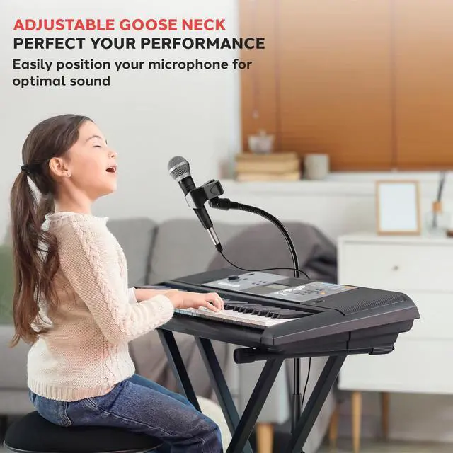 Alt view image 2 of 5 - Pyle Square Base Gooseneck Microphone Stand with Mic Clip - Heavy Duty, Height Adjustable, 49.20" to 76.38, Solid Die-Cast Base, Studio & Concert Use, Universal 5/8'' Adapter, Cable Clip Included