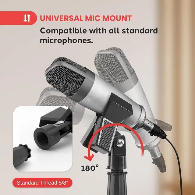 Alt view image 5 of 5 - Pyle Square Base Gooseneck Microphone Stand with Mic Clip - Heavy Duty, Height Adjustable, 49.20" to 76.38, Solid Die-Cast Base, Studio & Concert Use, Universal 5/8'' Adapter, Cable Clip Included