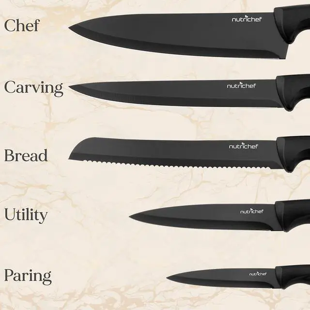 Alt view image 2 of 5 - NutriChef 7 Piece Kitchen Knife Set - Stainless Steel Kitchen Precision Knives Set w/ 5 Knives & Bonus Sharpener, Acrylic Block Stand - Cutting Slicing, Chopping, Dicing NCKNS7X