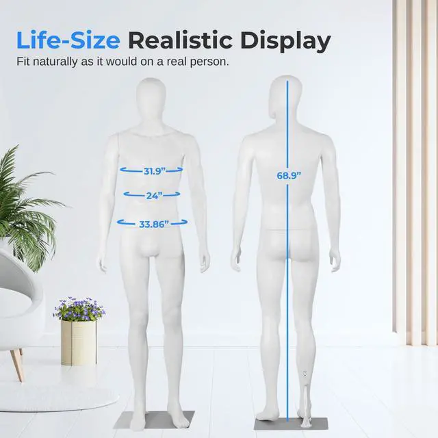 Alt view image 2 of 5 - SereneLife 73" Tall Full-Body Male Mannequin With Adjustable Head, Flexible Limbs And Detachable Design, Perfect For Clothing Stores, Boutiques, Exhibitions And More