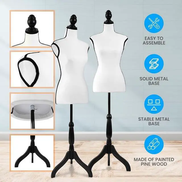 Alt view image 3 of 5 - SereneLife Female Torso Mannequin Display - Sturdy and Durable, Adjustable Dress Form (52-64"), Lightweight, Easy-to-Assemble, Stable Tripod Stand, Smooth Surface for Retail Clothing Display (White)