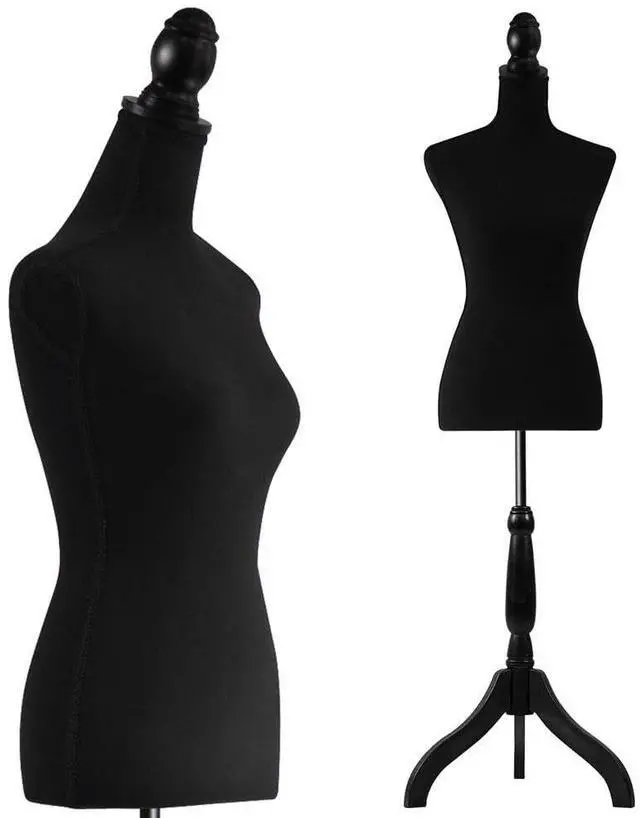 Main image of SereneLife Female Torso Mannequin Display - Sturdy and Durable, Adjustable Dress Form (52-64"), Lightweight, Easy-to-Assemble, Stable Tripod Stand, Smooth Surface for Retail Clothing Display (Black)