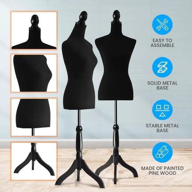 Alt view image 3 of 5 - SereneLife Female Torso Mannequin Display - Sturdy and Durable, Adjustable Dress Form (52-64"), Lightweight, Easy-to-Assemble, Stable Tripod Stand, Smooth Surface for Retail Clothing Display (Black)